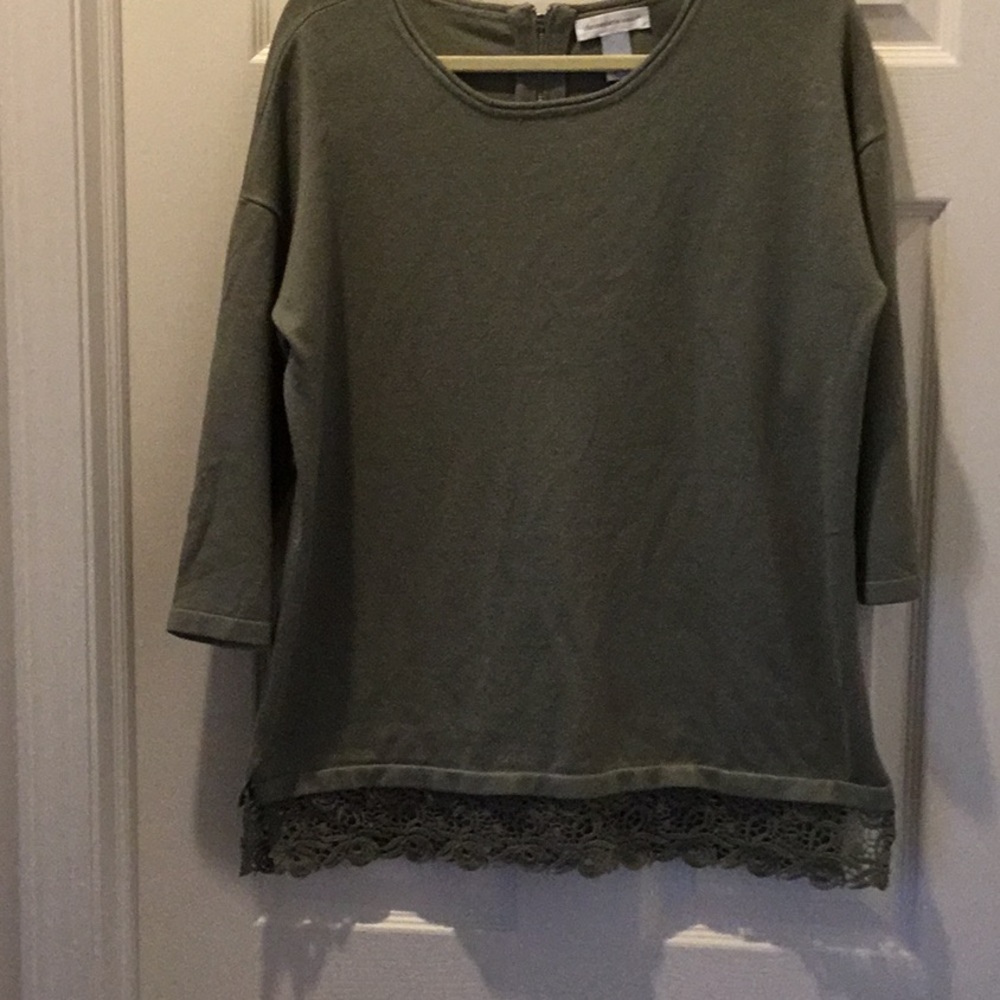 Olive green lace trim sweater